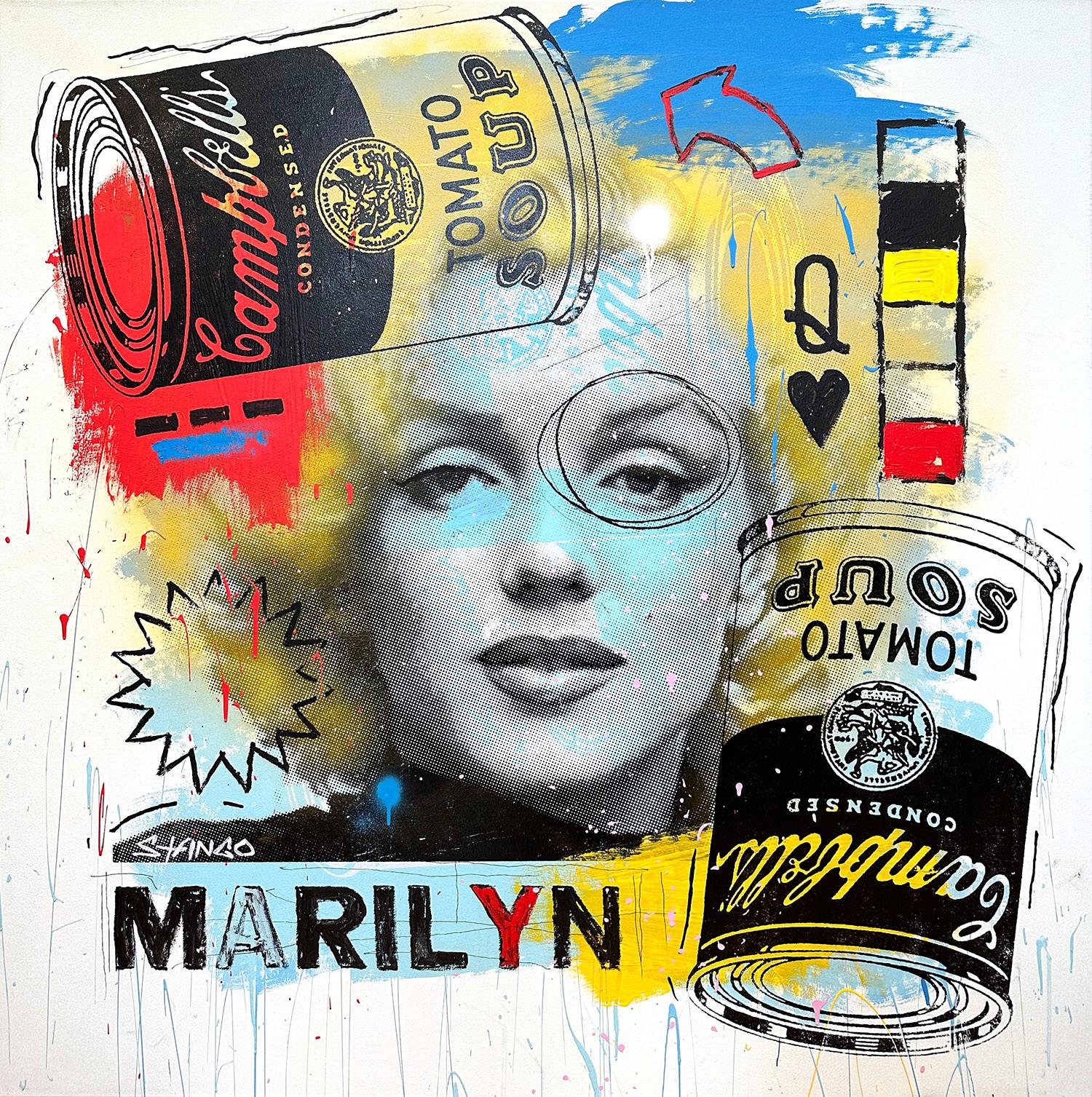 "Factory Girl" Marilyn Monroe & Campbell Soup Pop Art Pittura acrilica su tela
