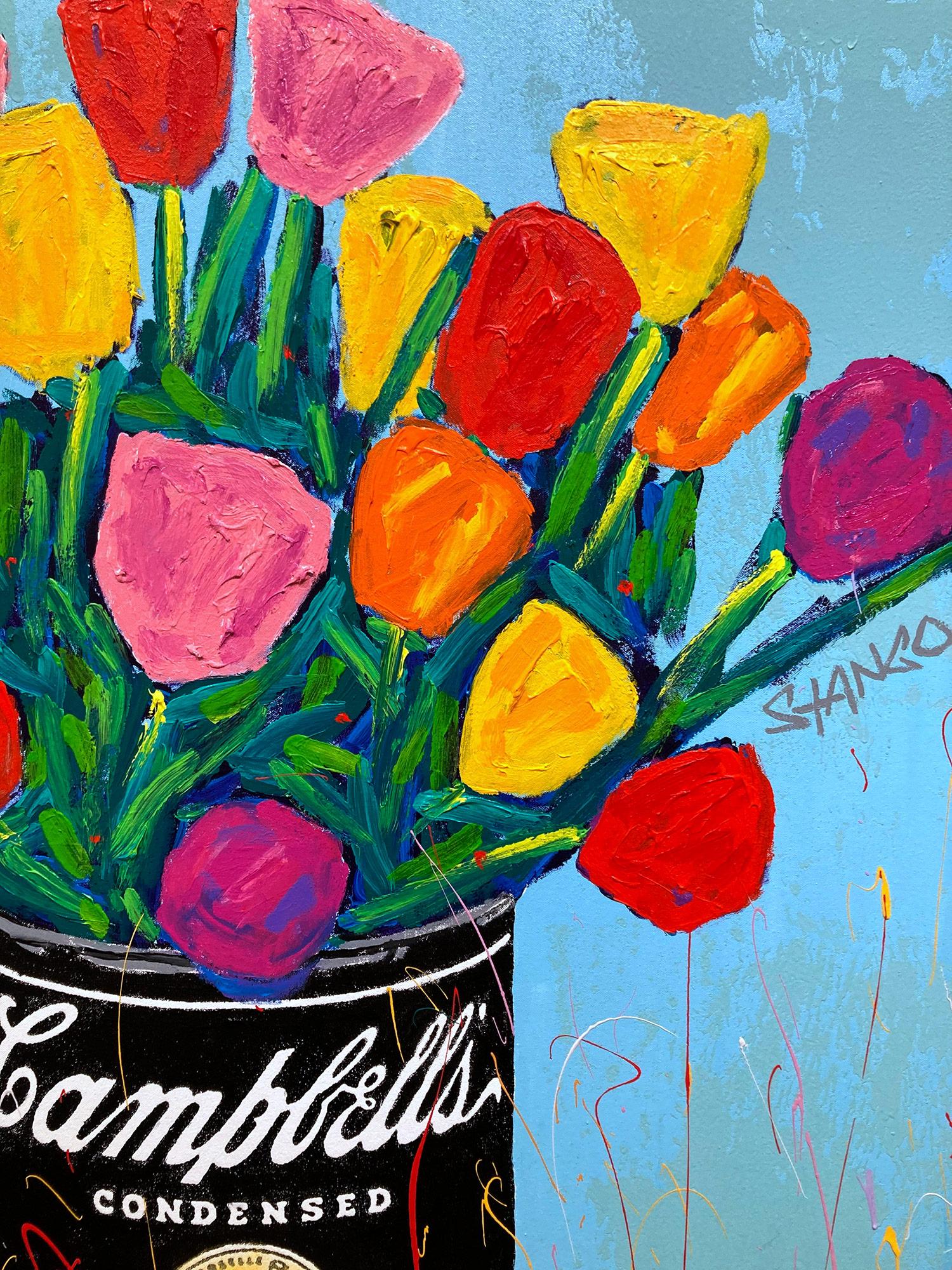 Peinture acrylique Pop Art Campbells Soup Can & Tulipe Flowers en vente 3