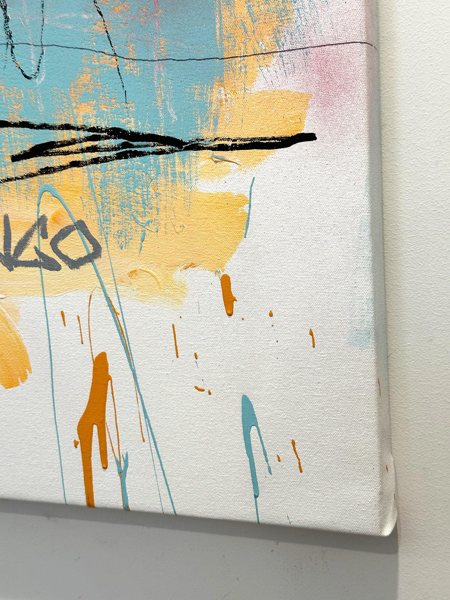 Abstraktes Pop-Art-Gemälde „High Noon“, farbenfrohe Formen mit hellem Hintergrund im Angebot 8