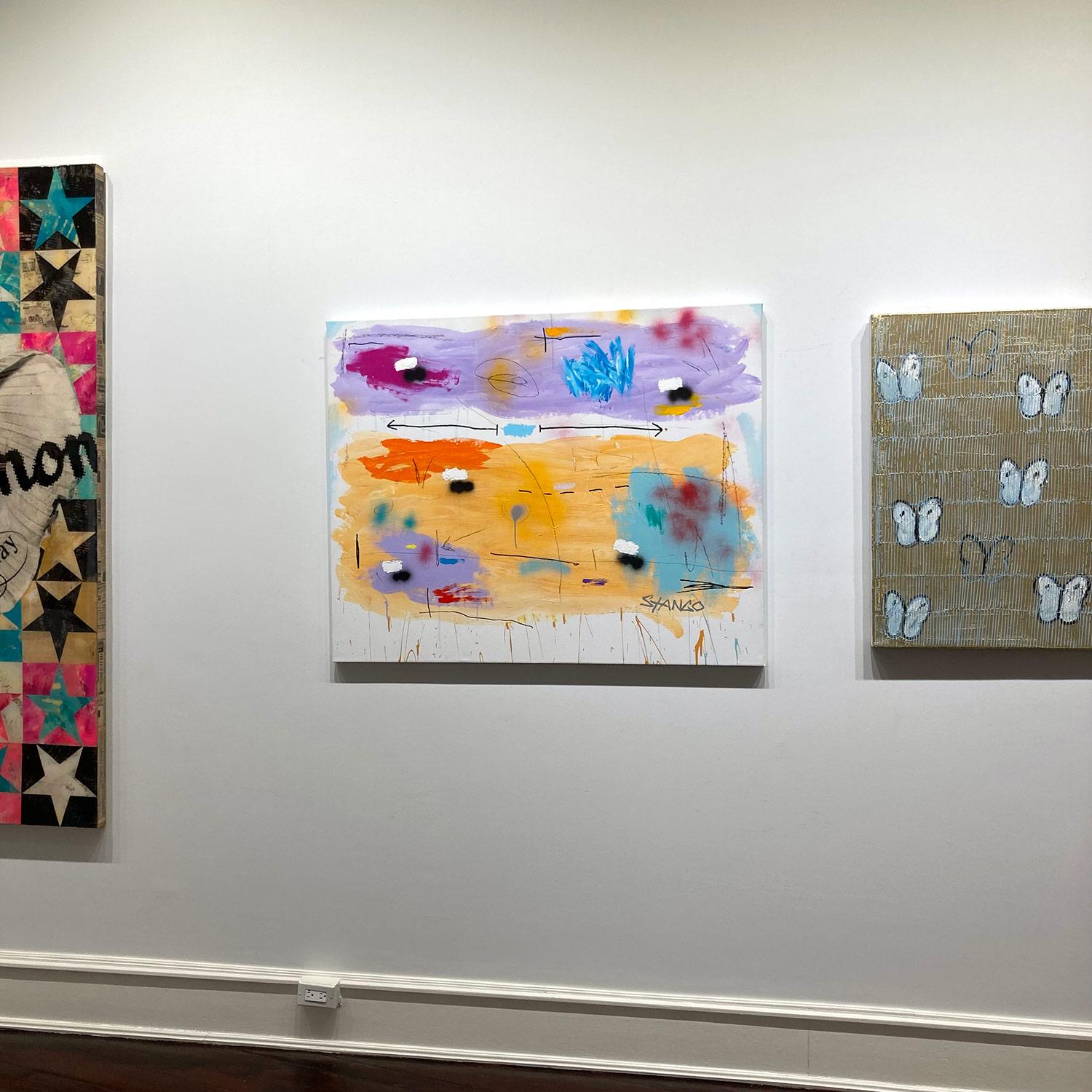 Abstraktes Pop-Art-Gemälde „High Noon“, farbenfrohe Formen mit hellem Hintergrund im Angebot 16