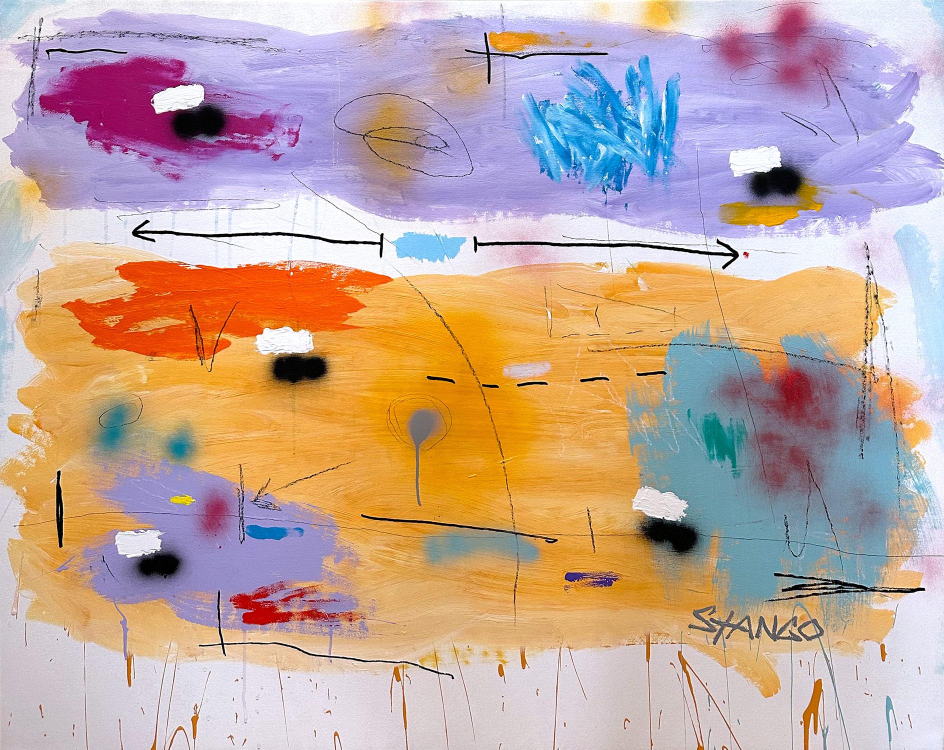 John Stango Abstract Painting – Abstraktes Pop-Art-Gemälde „High Noon“, farbenfrohe Formen mit hellem Hintergrund