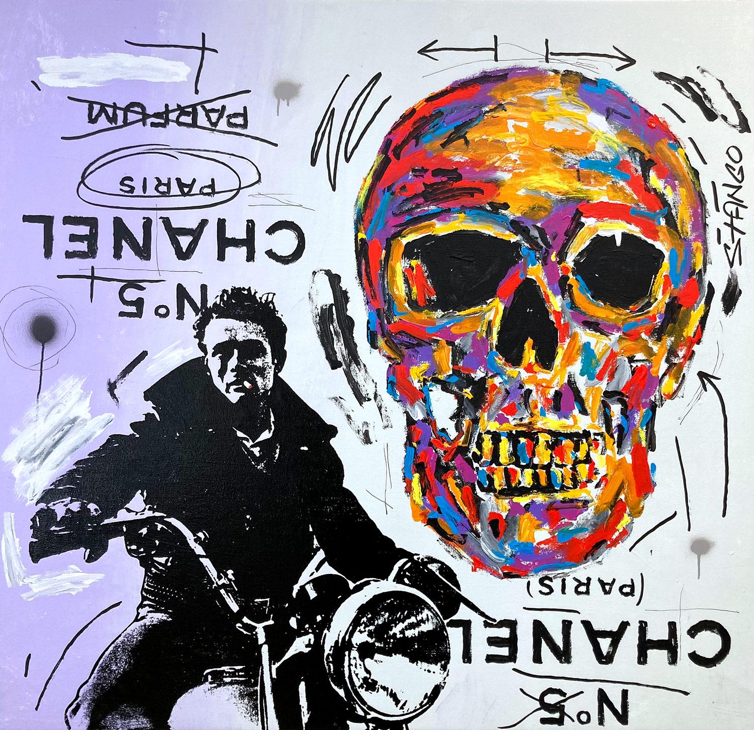 Abstract Painting di John Stango - "Teschio di James Deans" Pittura acrilica a tecnica mista su tela Pop Art