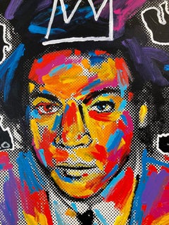 "Jean-Michel Basquiat" Pop Art Mixed Media & Acrylic Painting on Canvas