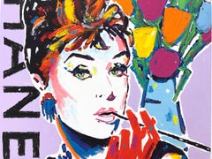 "Lavender Chanel" Audrey Hepburn with Flowers Pop Art Acrylic Painting on Canvas