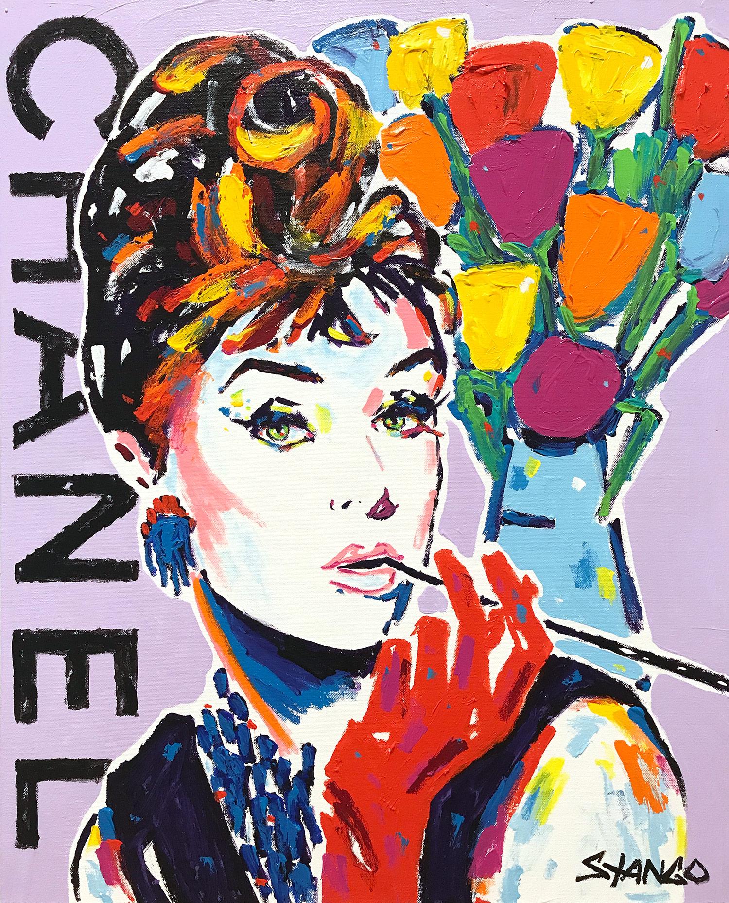 "Lavender Chanel" Audrey Hepburn with Flowers Pop Art Acrylic Painting on Canvas