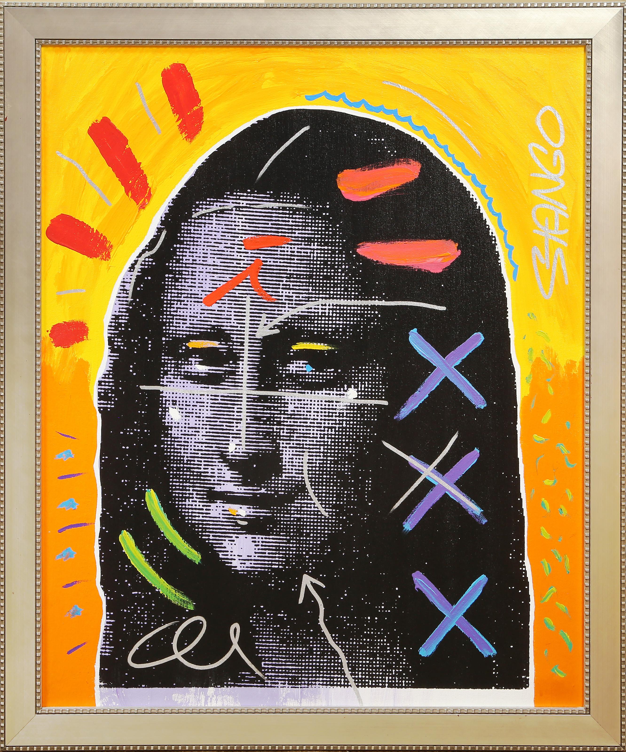 John Stango, American  (1958 - ) - Mona Lisa, Year:  circa 1995, Medium:  Acrylic, Marker over Screenprint on Canvas, signed upper right, Size:  31.5 x 26.5 in. (80.01 x 67.31 cm), Frame Size:  35.5 x 30.5 inches