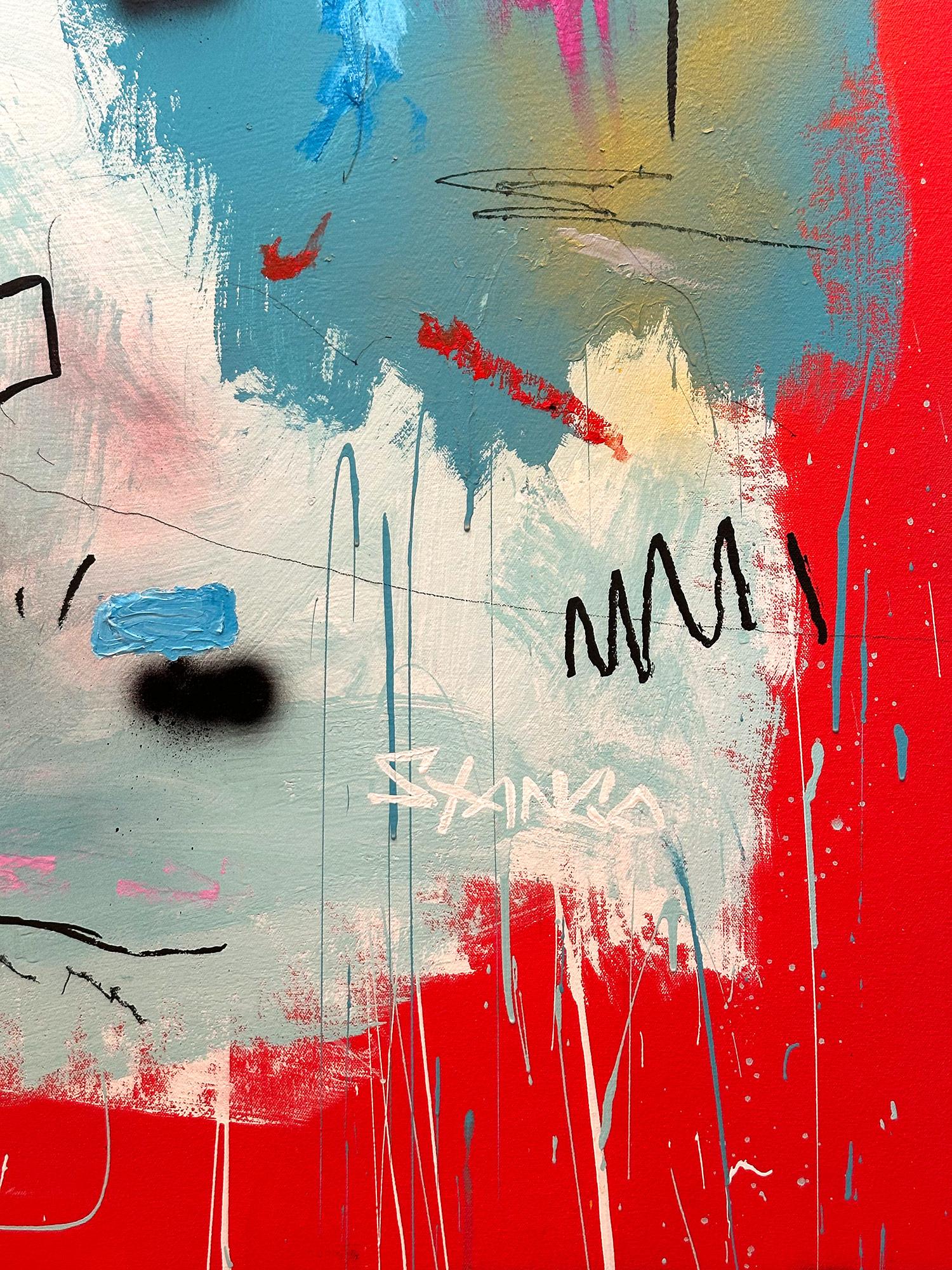 „Red Mustang“ Abstraktes Pop-Art-Gemälde in Acryl auf Leinwand mit buntem und rotem Hintergrund im Angebot 7