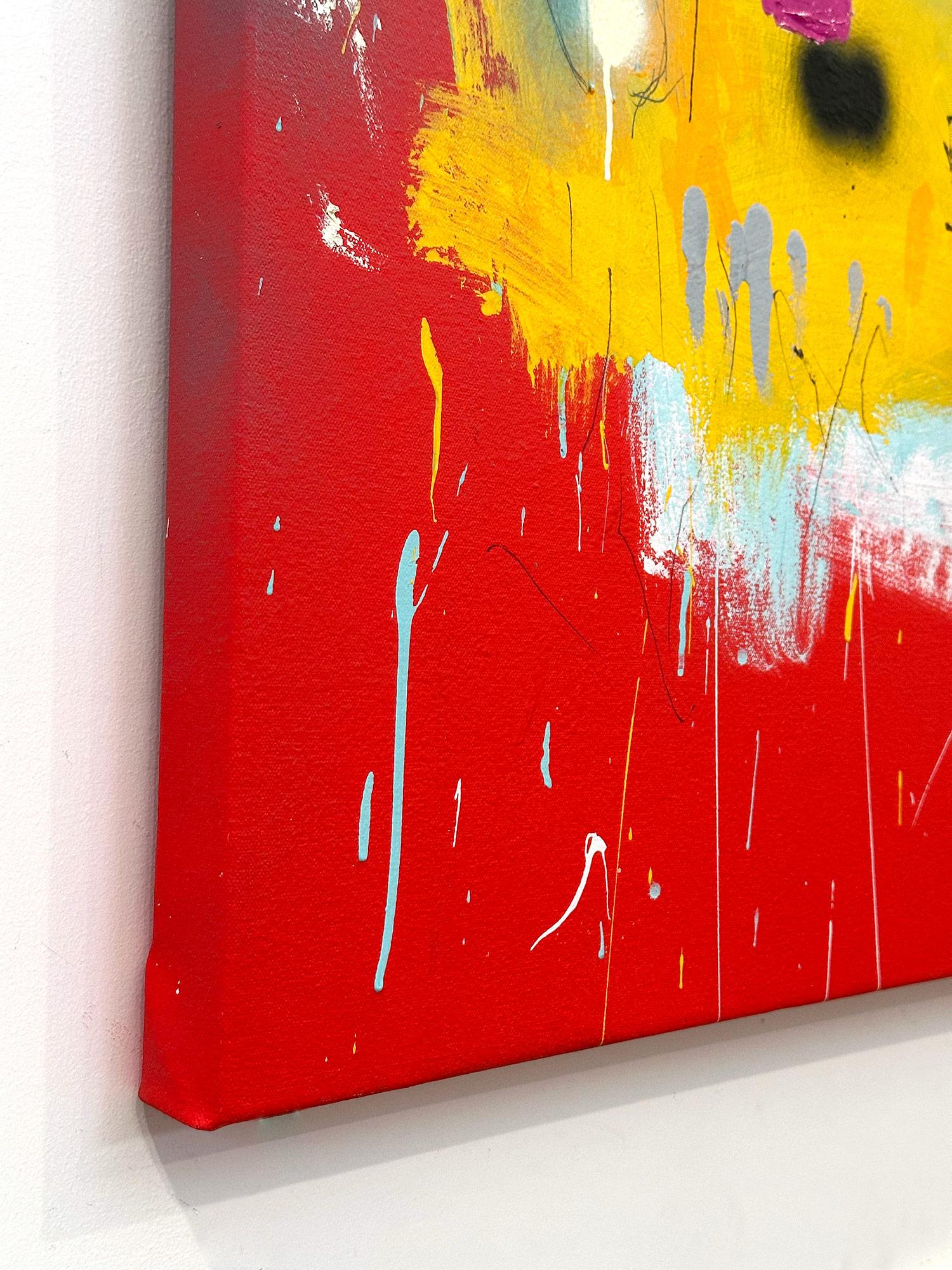 „Red Mustang“ Abstraktes Pop-Art-Gemälde in Acryl auf Leinwand mit buntem und rotem Hintergrund im Angebot 9