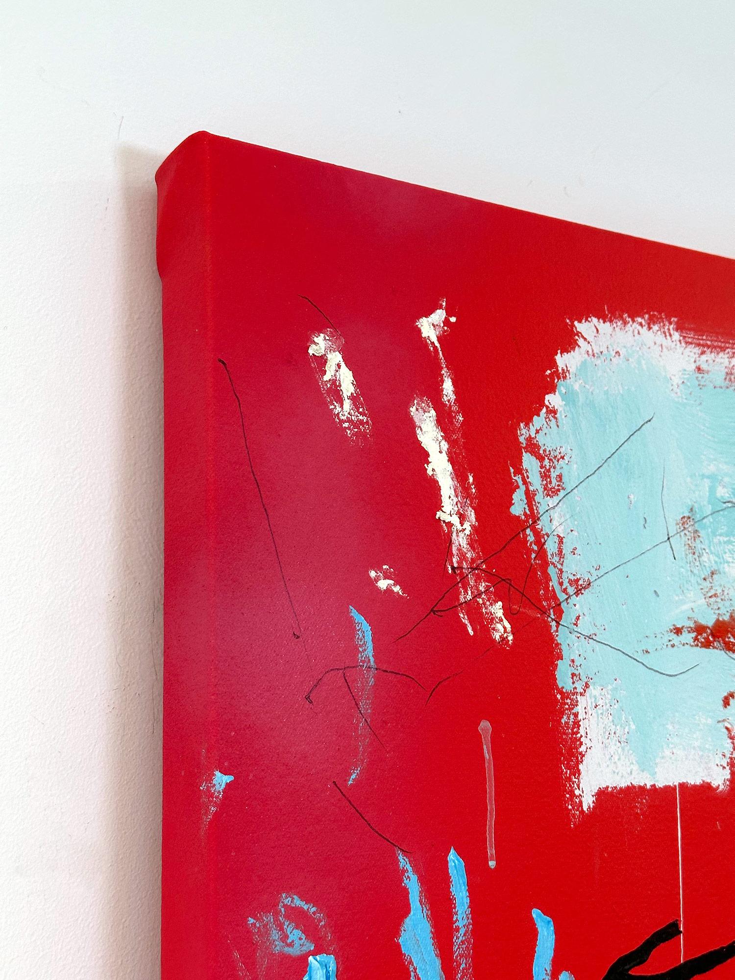 „Red Mustang“ Abstraktes Pop-Art-Gemälde in Acryl auf Leinwand mit buntem und rotem Hintergrund im Angebot 10