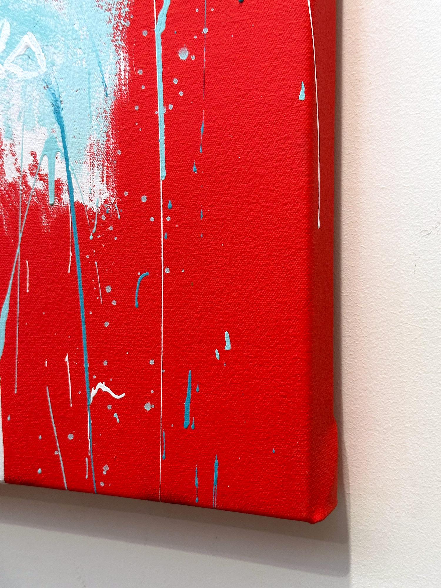 „Red Mustang“ Abstraktes Pop-Art-Gemälde in Acryl auf Leinwand mit buntem und rotem Hintergrund im Angebot 11
