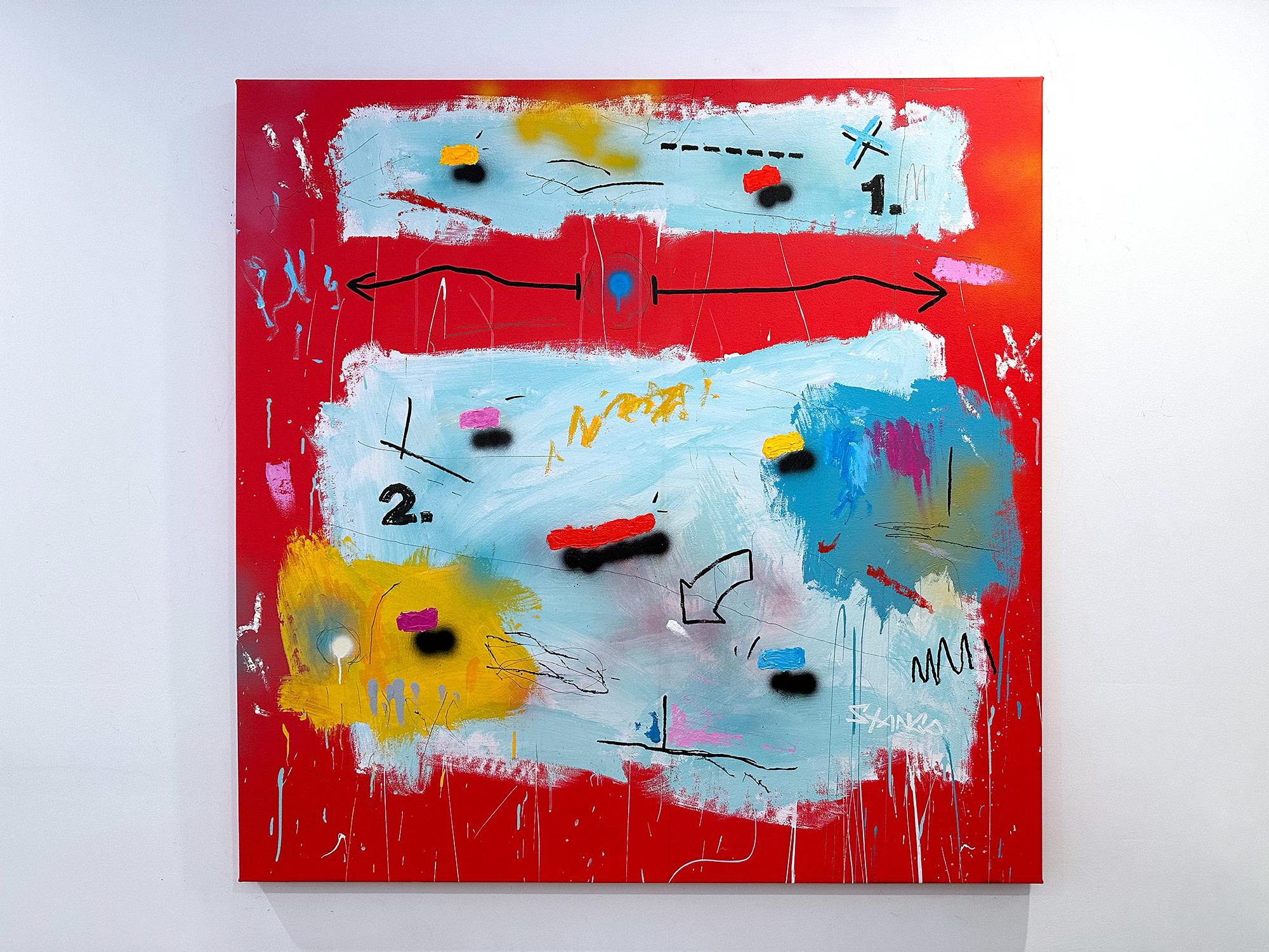„Red Mustang“ Abstraktes Pop-Art-Gemälde in Acryl auf Leinwand mit buntem und rotem Hintergrund im Angebot 13