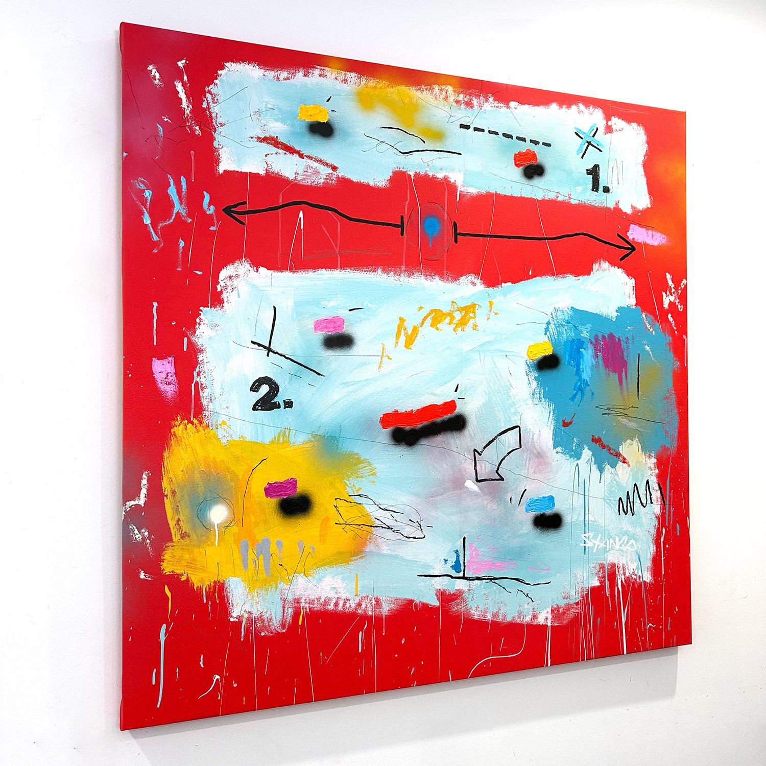 „Red Mustang“ Abstraktes Pop-Art-Gemälde in Acryl auf Leinwand mit buntem und rotem Hintergrund im Angebot 14