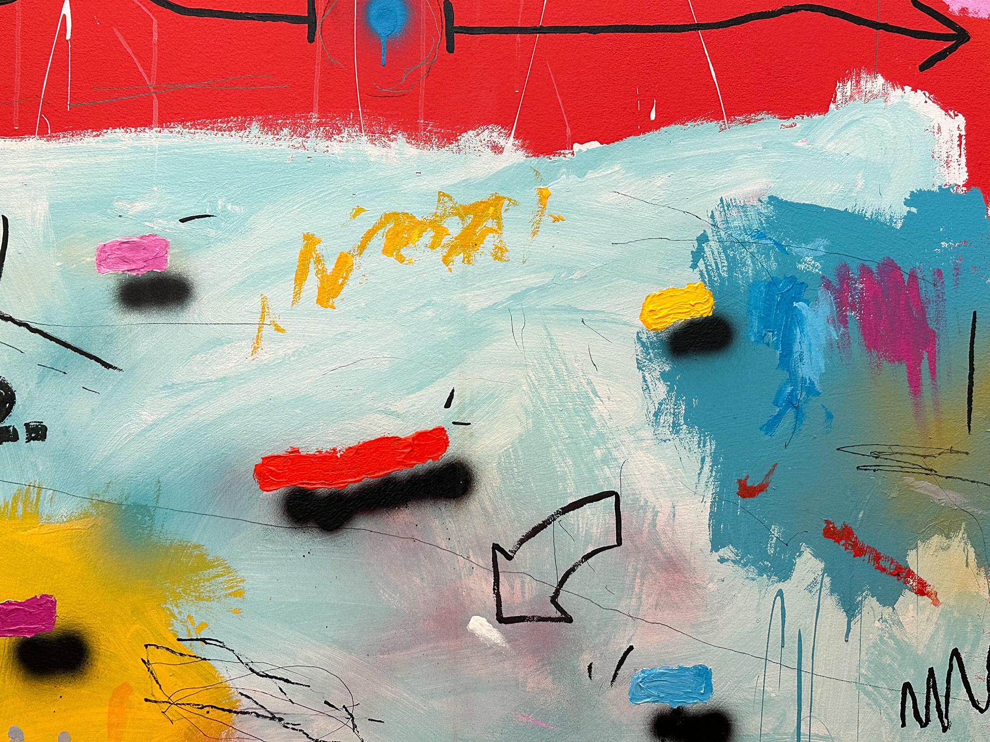 „Red Mustang“ Abstraktes Pop-Art-Gemälde in Acryl auf Leinwand mit buntem und rotem Hintergrund – Painting von John Stango