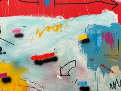 "Red Mustang" Colorful & Red Background Abstract Pop Art Acrylic Painting Canvas