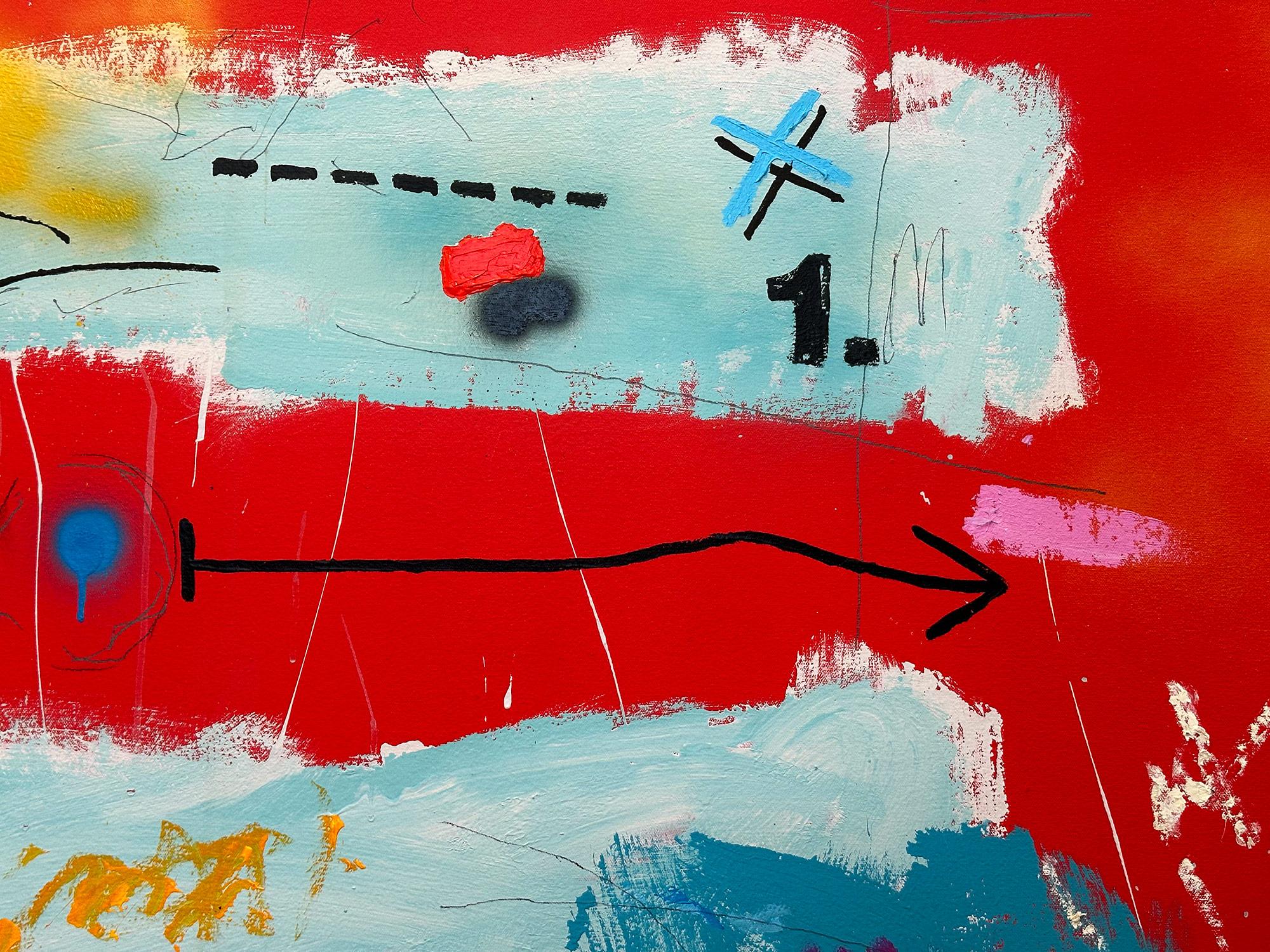 „Red Mustang“ Abstraktes Pop-Art-Gemälde in Acryl auf Leinwand mit buntem und rotem Hintergrund im Angebot 1