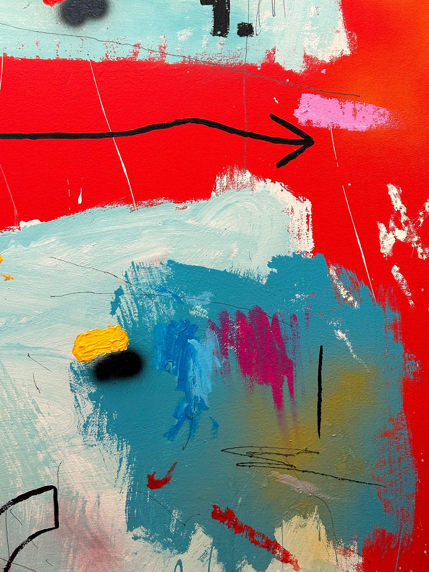 „Red Mustang“ Abstraktes Pop-Art-Gemälde in Acryl auf Leinwand mit buntem und rotem Hintergrund im Angebot 4
