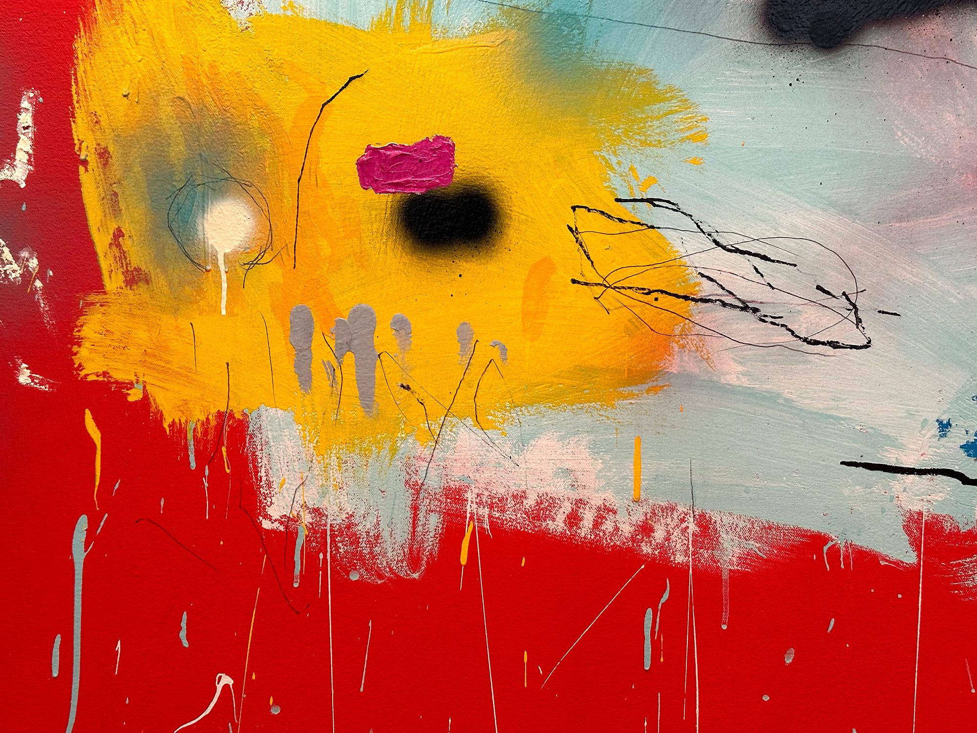 „Red Mustang“ Abstraktes Pop-Art-Gemälde in Acryl auf Leinwand mit buntem und rotem Hintergrund im Angebot 6