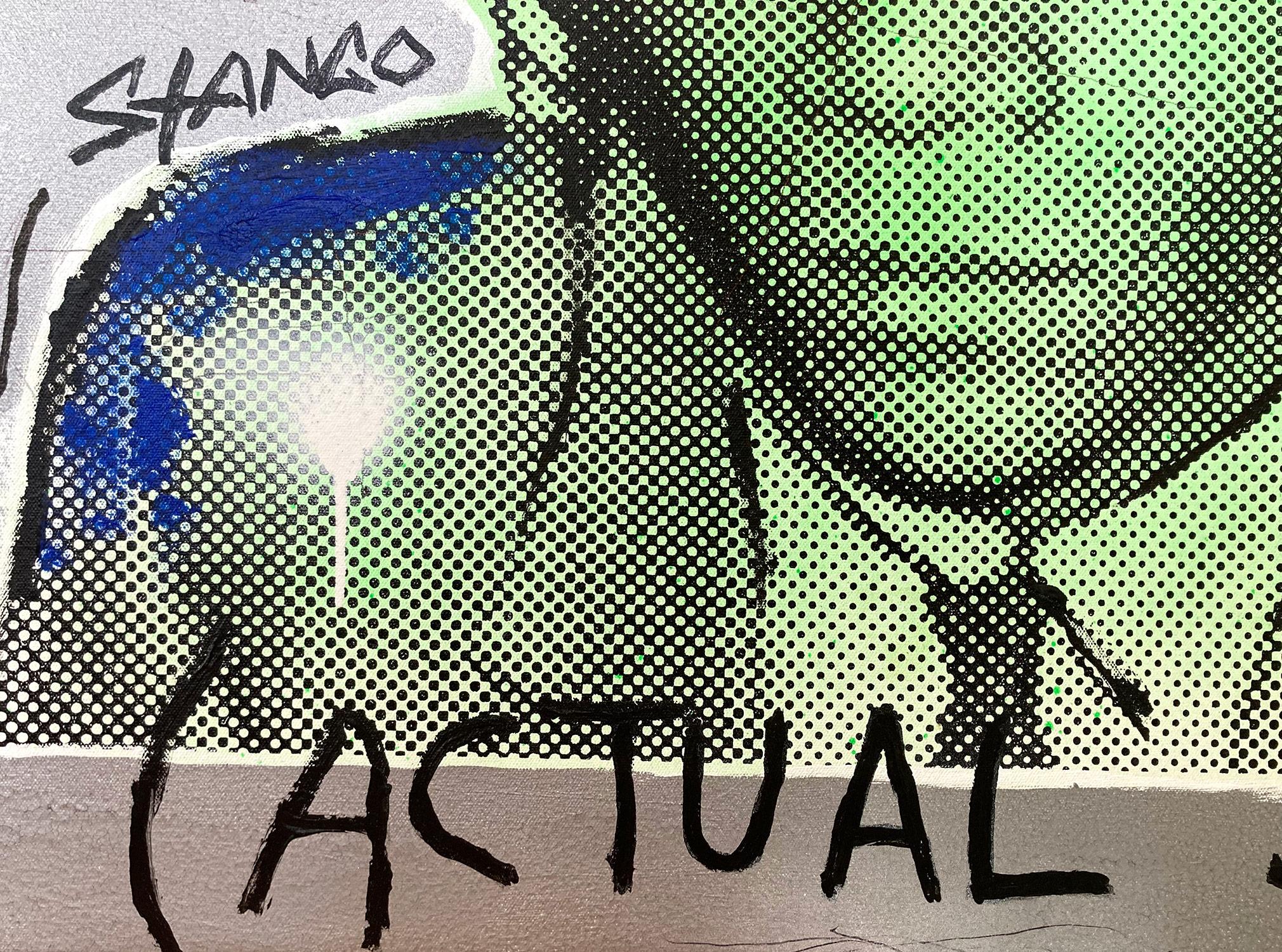 Un'opera pop che raffigura Basquiat con pittura a impasto e serigrafia che ci attira per il movimento, in quanto l'artista è in grado di coinvolgere lo spettatore con contrasti di luci e ombre. L'opera è realizzata su tela da galleria ed è firmata