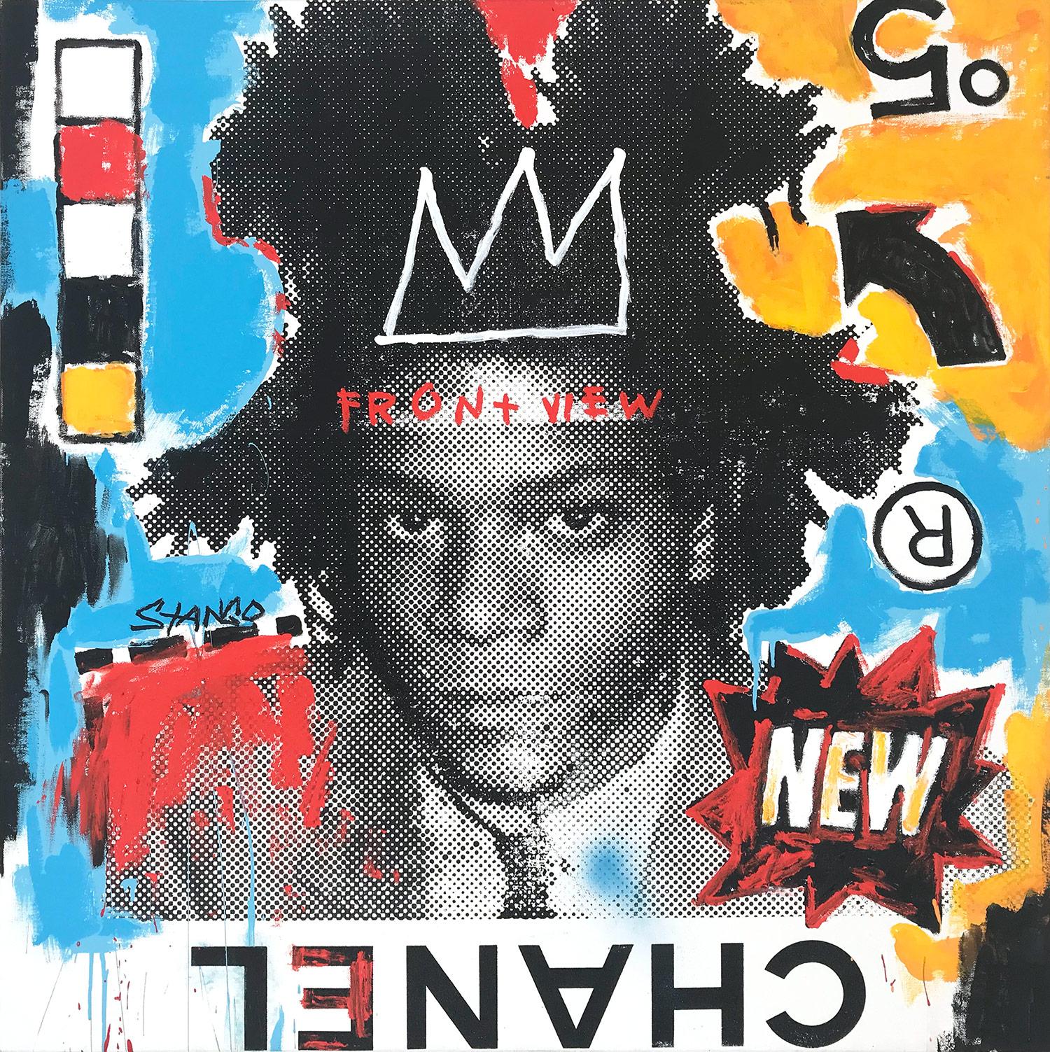 John Stango Abstract Painting - "SAMO Front View" Chanel No.5 & Jean Michel Basquiat Acrylic Painting on Canvas
