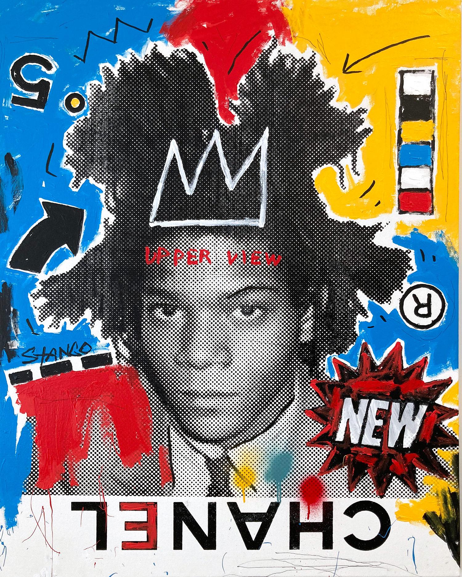 Abstract Painting de John Stango - "SAMO Vista Superior" Chanel nº 5 & Jean Michel Basquiat Pintura acrílica sobre lienzo