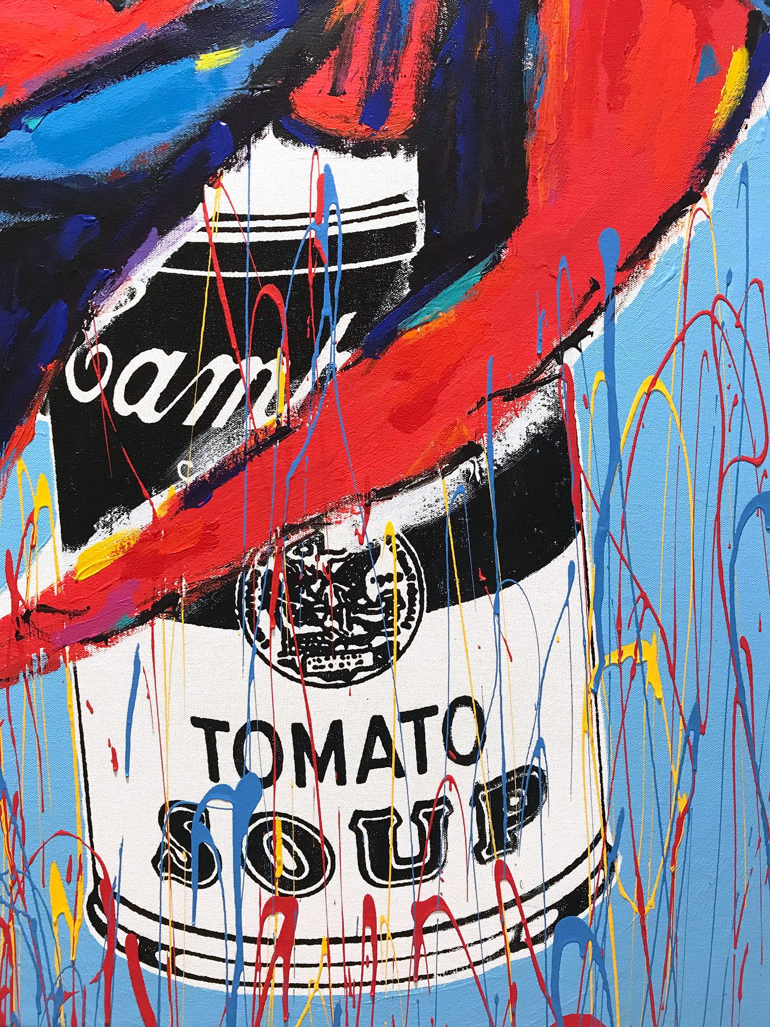 Peinture Pop Art sur toile « Souperman » Superman & Campbells Soup Blue Background 2
