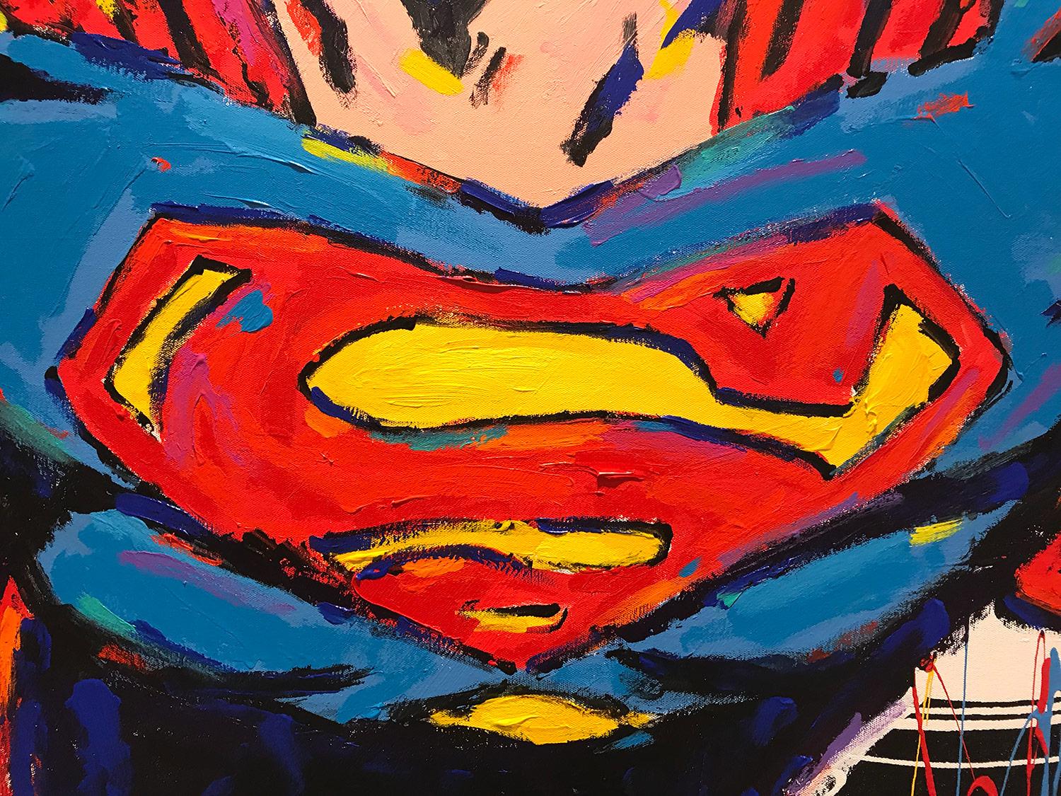 Peinture Pop Art sur toile « Souperman » Superman & Campbells Soup Blue Background 3