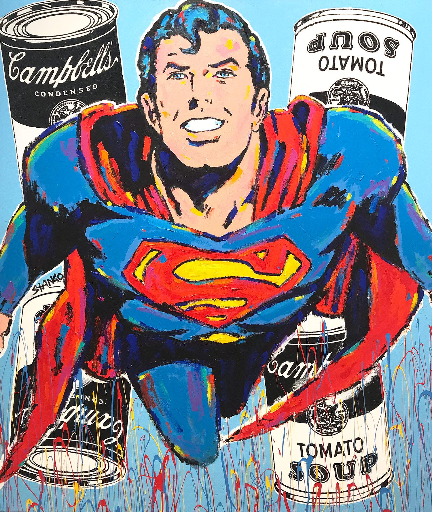 "Souper Man" Super Man & Campbells Soup Pop Art Acrylic Painting on Canvas 