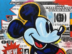 "Street Mouse" Mickey Mouse & 100 Dollar Bills Pop Art Acrylic Canvas Painting