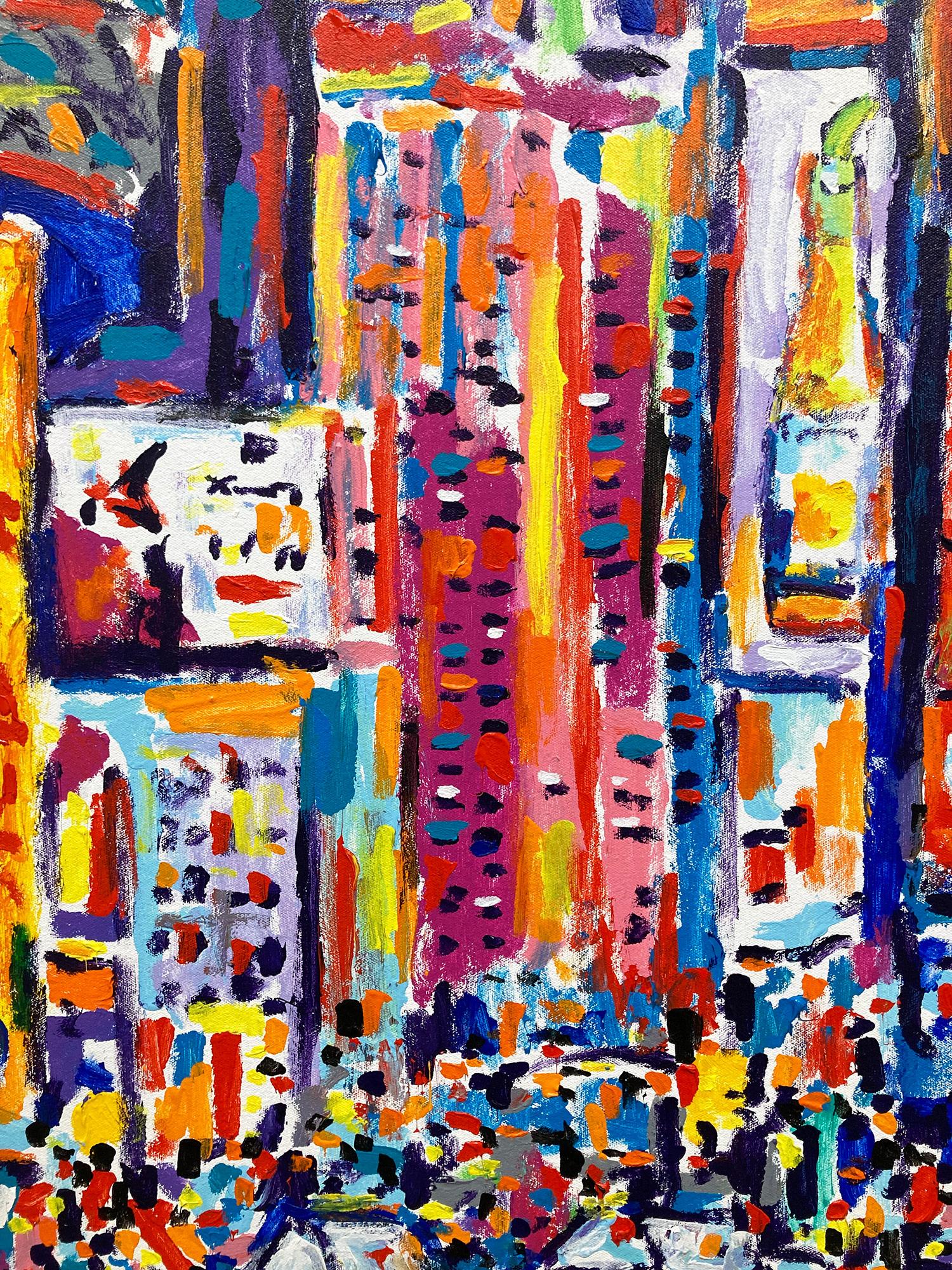 Ein poppiges Werk, das den berühmten Times Square in Midtown Manhattan mit Taxis, Autos und Menschen in einer farbenfrohen und pastosen Straßenszene zeigt. Mit schnellen Pinselstrichen werden wir in die Bewegung hineingezogen, denn der Künstler