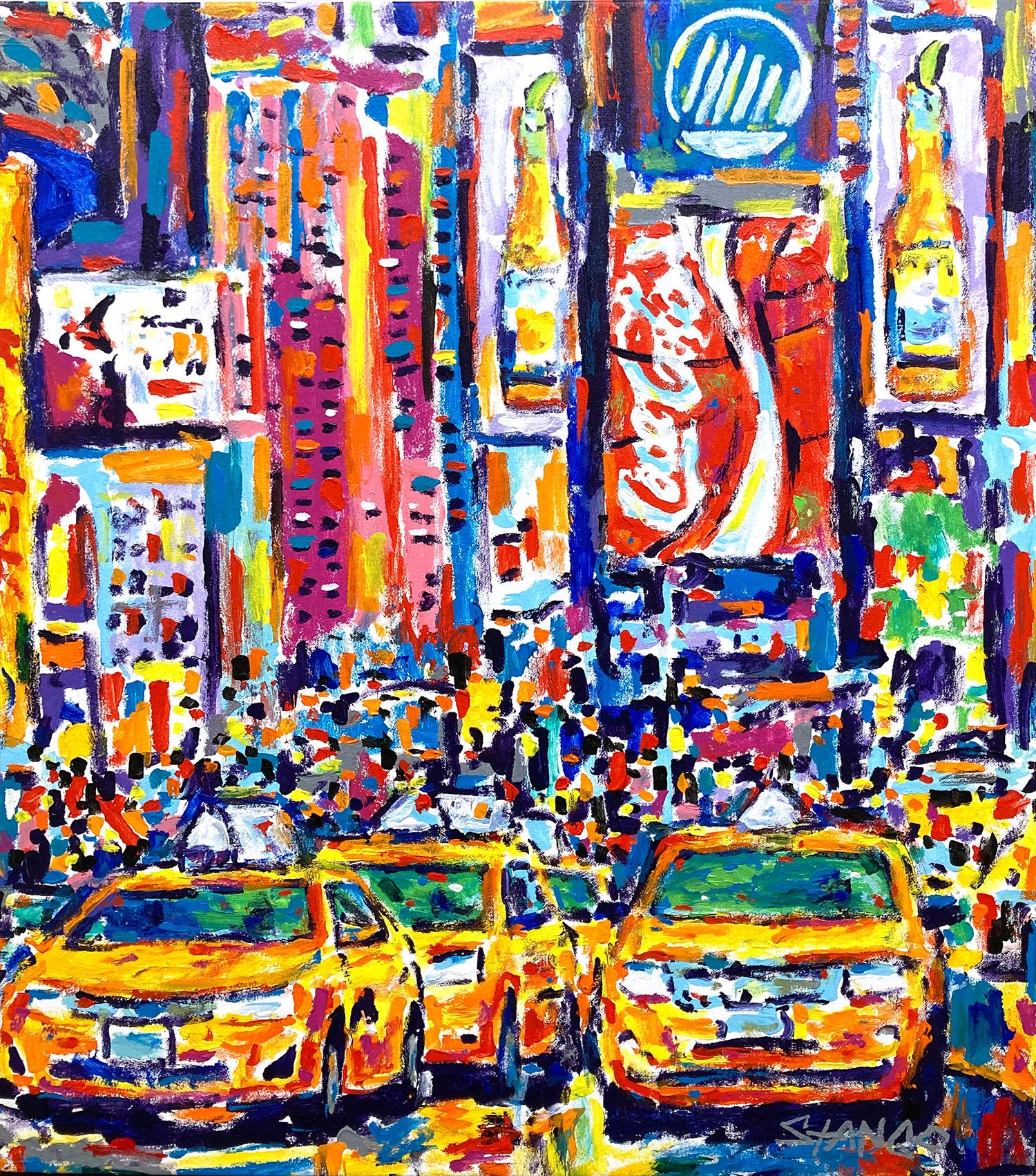 „Times Square“ Buntes Gemälde auf Leinwand, Midtown Manhattan, NYC, farbenfrohe Pop-Art-Szene