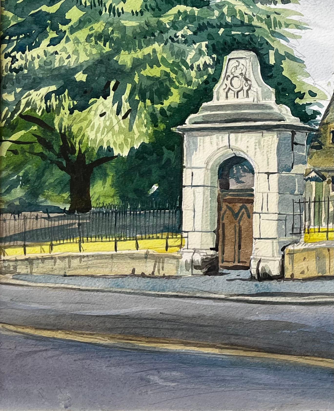 Almshouses und Stone Gateway Chipping Norton Oxfordshire Architektonische Szene (Impressionismus), Painting, von John Steane (b.1931)