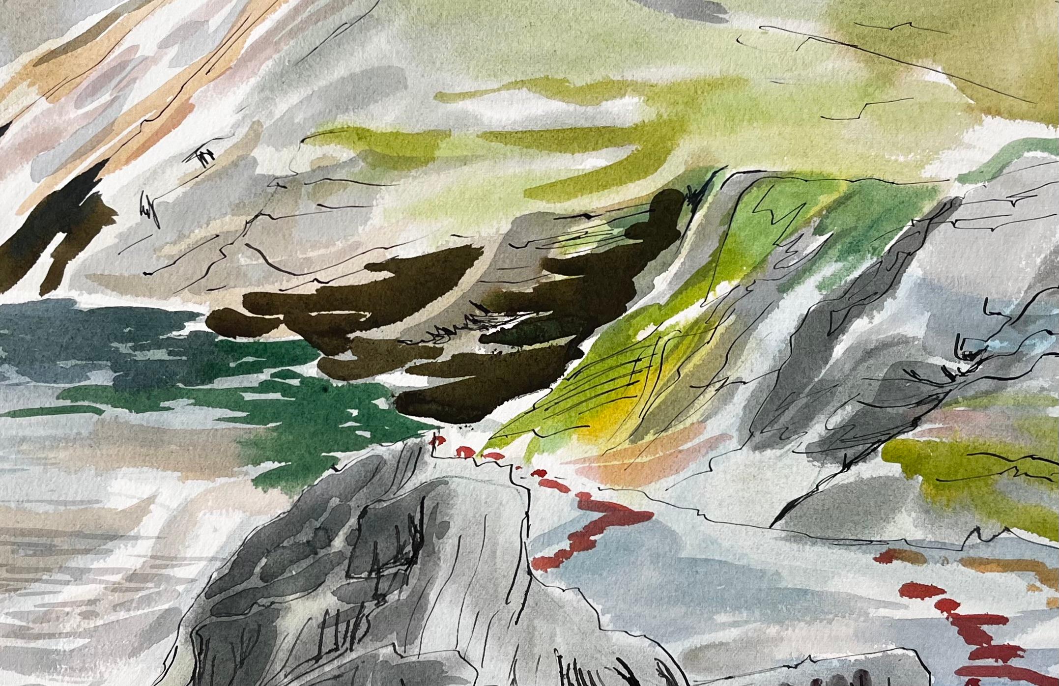 Cliffs and Rock Pools on the Dorset Coastline Expressive Coastal Watercolour For Sale 2