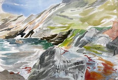 Cliffs and Rock Pools on the Dorset Coastline Expressive Coastal Watercolour