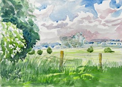 Cuttleslowe Oxford Landschaft mit Bäumen Wiese und Sommerhimmel