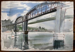 Devon Cornwall Railway Bridge Over River Tamar Unfinished Watercolour Sketch