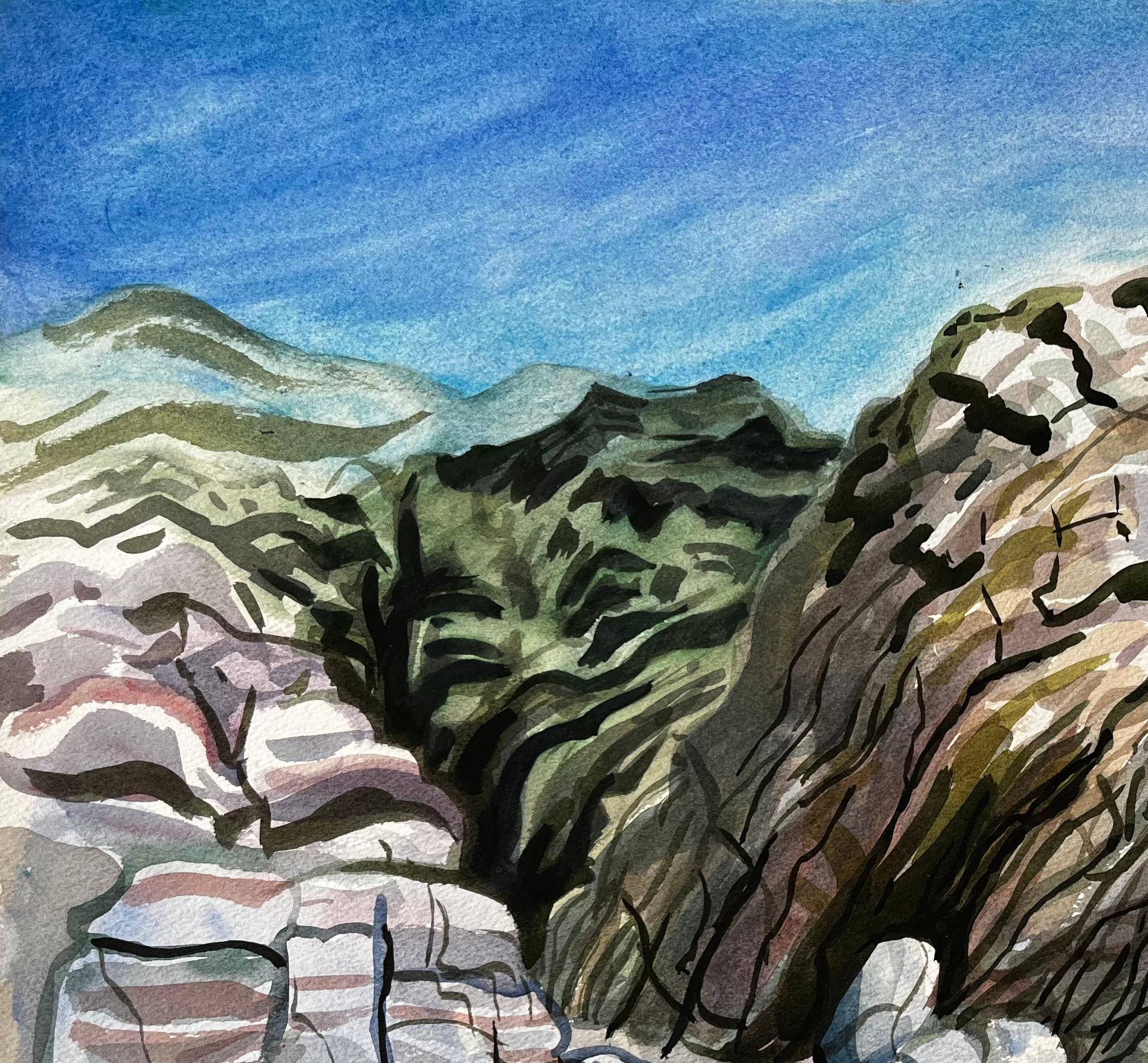 Dorset Coast Abstract Rock Formations with Pebble Beach 1990 Signed Watercolour For Sale 1