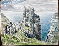 Formazioni rocciose della costa del Dorset e vista sul mare 1977 di John Steane