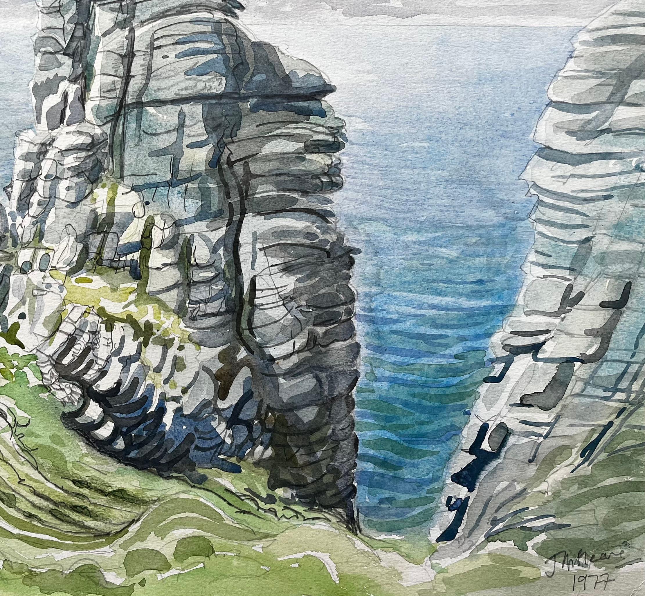 Formations rocheuses de la côte du Dorset et vue sur la mer 1977 par John Steane - Impressionnisme Painting par John Steane (b.1931)
