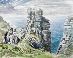 Formations rocheuses de la côte du Dorset et vue sur la mer 1977 par John Steane