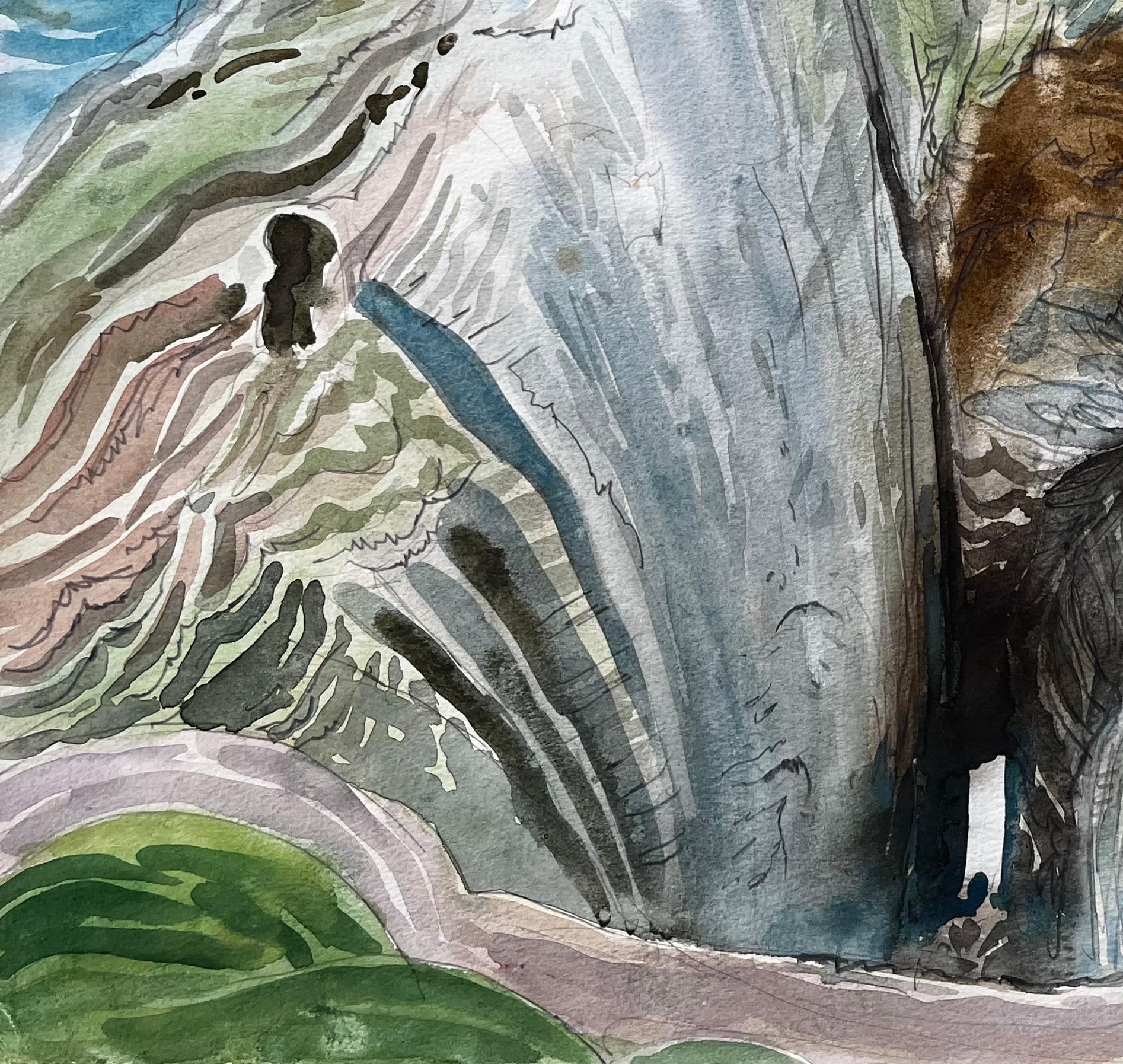 Title: Dramatic Coastal Cliff Chasm and Sea View Expressive Watercolour by John Steane
by John Steane (b.1931)
Size: 15.75 inches (height) x 20 inches (width)
watercolor painting on paper, unframed
condition: Good, with minor edge wear
Provenance: