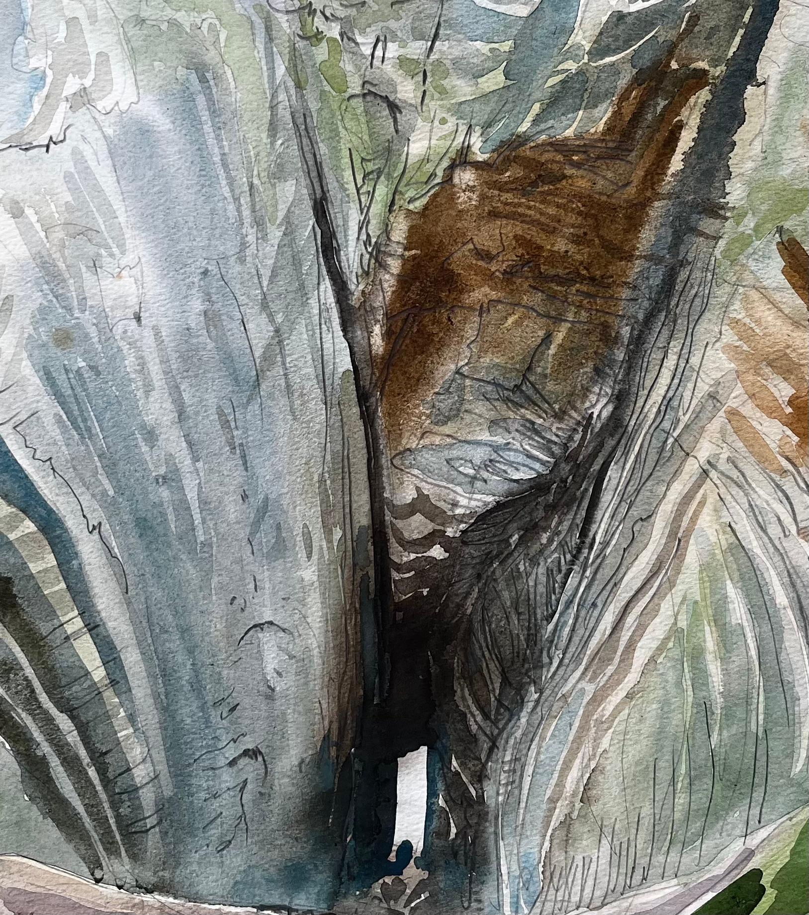 Dramatic Coastal Cliff Chasm and Sea View Expressive Watercolour by John Steane For Sale 2