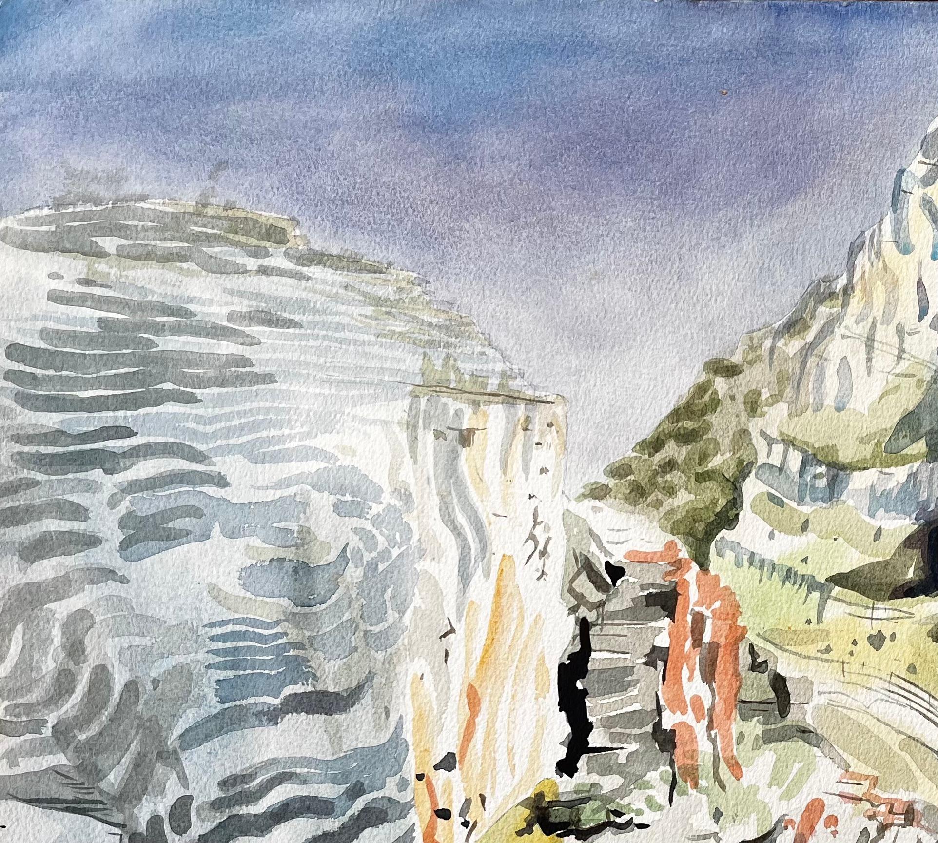 Dramatic Dorset Coast Cliff Landscape Watercolour by John Steane 1971 For Sale 1