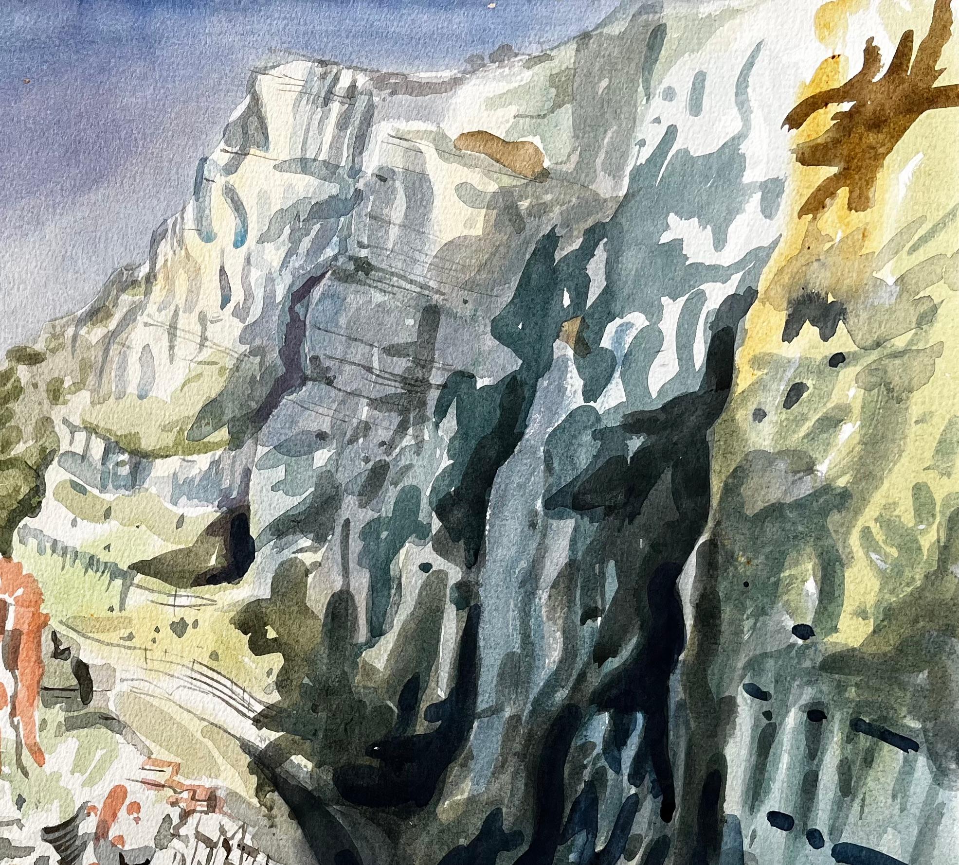 Dramatic Dorset Coast Cliff Landscape Watercolour by John Steane 1971 For Sale 2