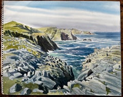 Drammatiche scogliere e mare della costa del Dorset 1990 Acquerello di John Steane