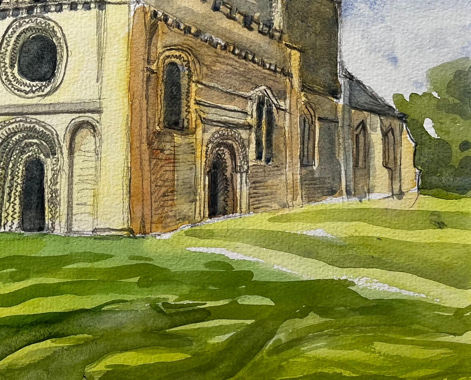 Iffley Church Oxfordshire Romanische Architektur Britische Church's Malerei (Impressionismus), Art, von John Steane (b.1931)