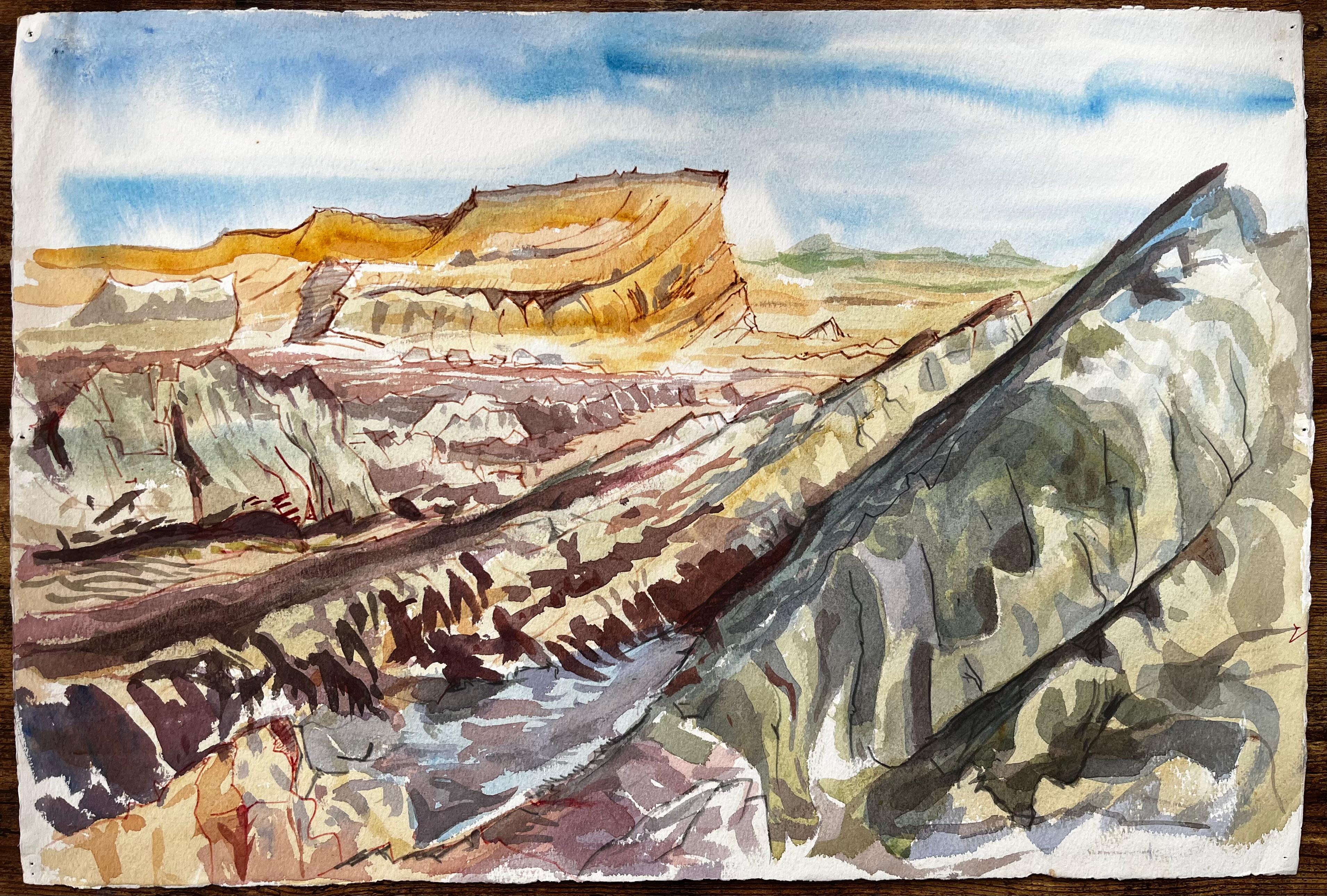 Jurassic Cliffs Dorset Coast 1970s British Watercolour Landscape Painting - Art by John Steane (b.1931)