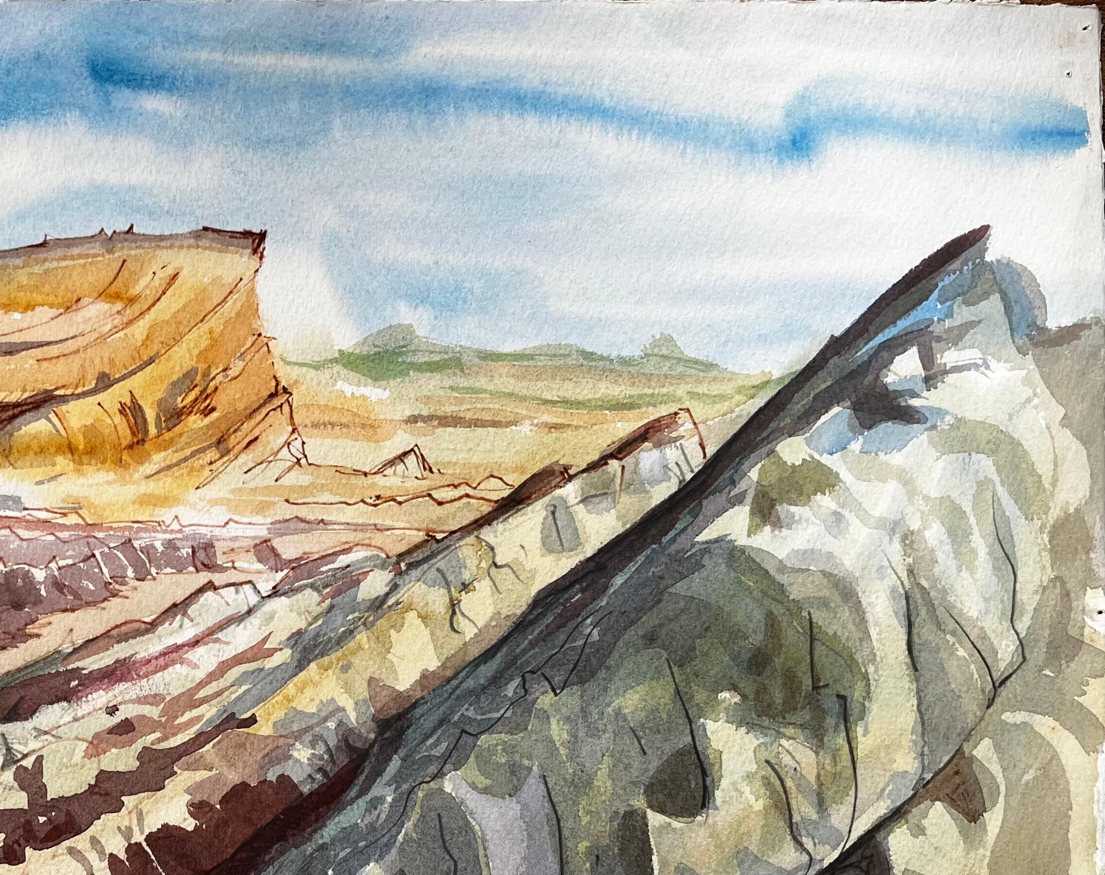 Jurassic Cliffs Dorset Coast 1970s British Watercolour Landscape Painting For Sale 1