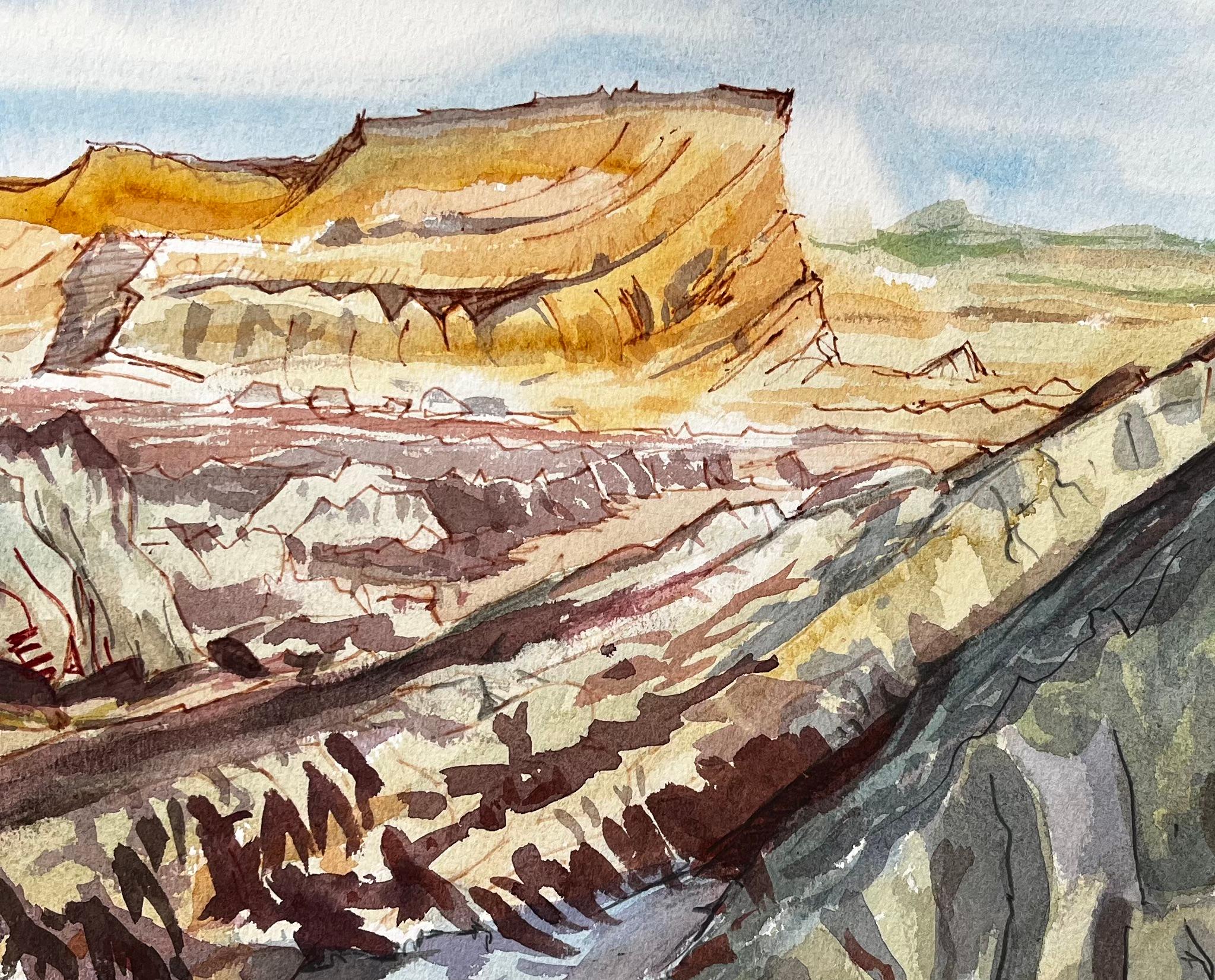 Jurassic Cliffs Dorset Coast 1970s British Watercolour Landscape Painting For Sale 2