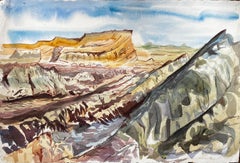 Jurassic Cliffs Dorset Coast 1970s British Watercolour Landscape Painting
