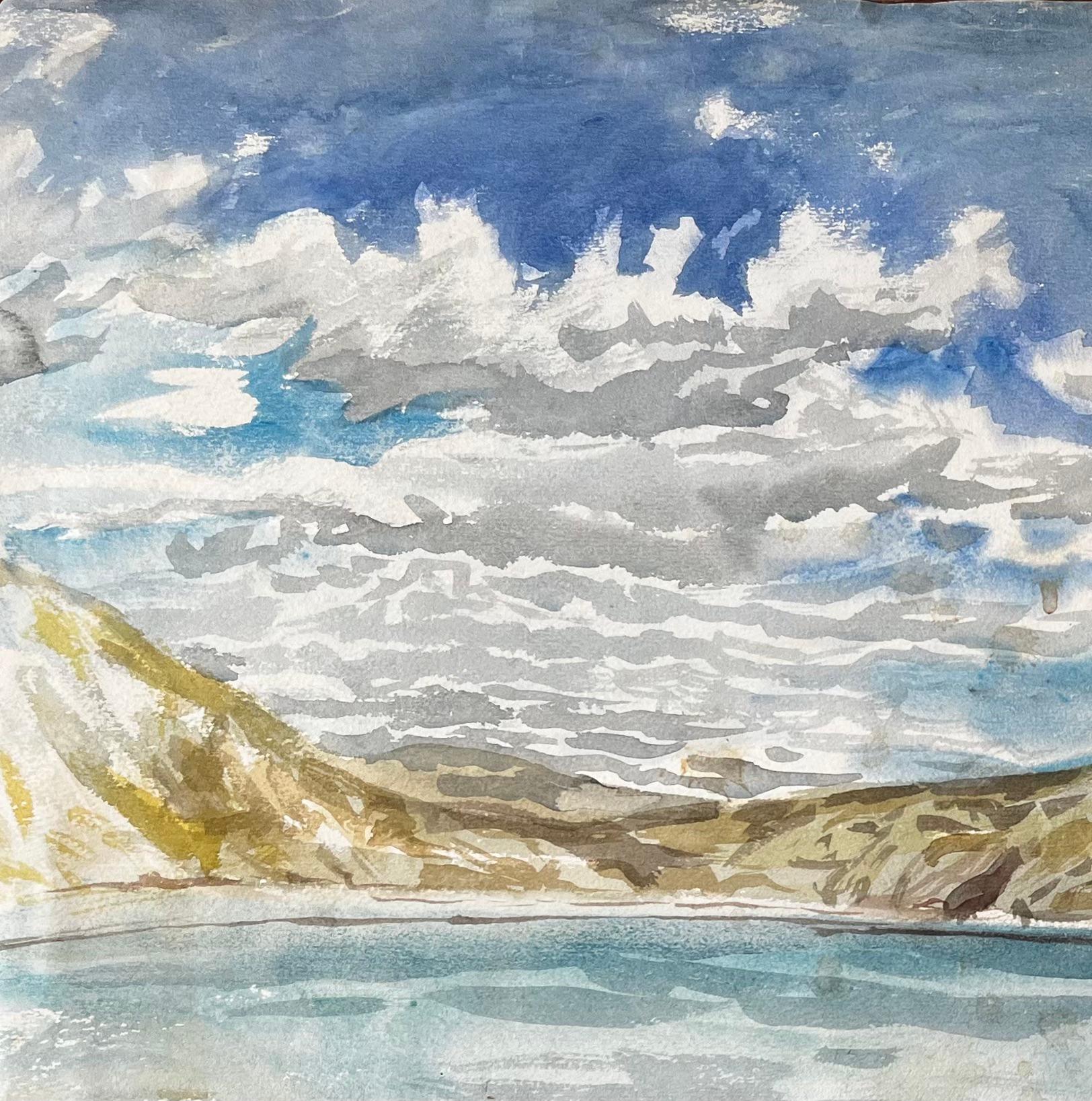Pots à homards et filets de pêche sur la côte du Dorset 1967 Scène aquarelle côtière en vente 1